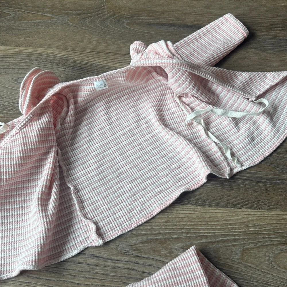 Baby stretch cotton kimono style wrap ruffle top and footed pants set 6-12m